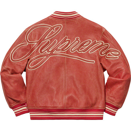 Supreme worn leather varsity jacket on sale